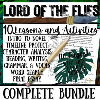 Preview of LORD OF THE FLIES Novel Study Unit Plan Bundle | Teaching Lessons, Activities