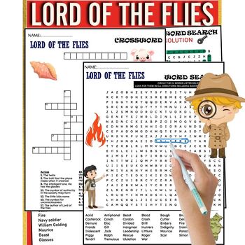 Preview of LORD OF THE FLIES Novel Vocabulary Study Worksheets ,Word Search & Crossword