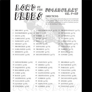 LORD OF THE FLIES Vocabulary List and Quiz (chap 9-12) by Created for