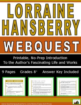 Preview of LORRAINE HANSBERRY Webquest | Worksheets | Printables