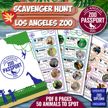Preview of LOS ANGELES ZOO Game Zoo Passport PDF - SCAVENGER HUNT - Zoo Diploma