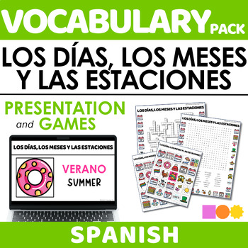 Preview of LOS DÍAS, LOS MESES y LAS ESTACIONES Vocab Games - Bingo Crossword WordSearch