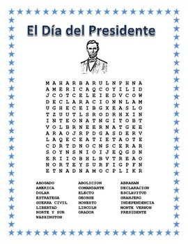Preview of LOS PRESIDENTES-Presidents' Day Spanish- Cognate Word Search & Double Puzzle