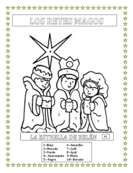 Preview of LOS REYES MAGOS - Color by Number in Spanish-Three Kings Day-Distance Learning 