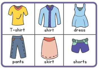 CLOTHES vocabulary. Matching Cards and Boards Games by phonicsforyou