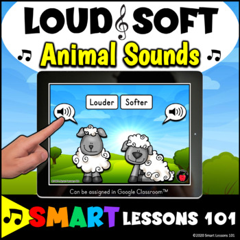 Preview of LOUD and SOFT Animal BOOM CARDS™ Loud & Soft Music Game Google™ Music Activity