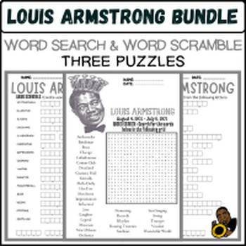 Louis Armstrong Biography, Coloring Page, and Word Search