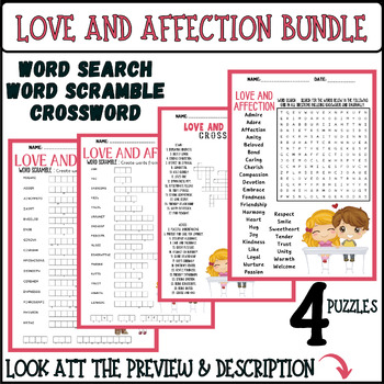 LOVE AFFECTION bundle word search word scramble crossword