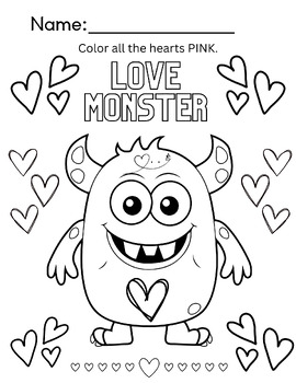 Preview of LOVE Monster.  Color all the hearts pink!