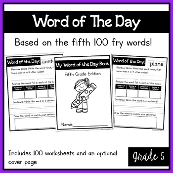 Preview of LOW PREP Word of the Day Based on Fry Word List: Grade 5 Sight Words