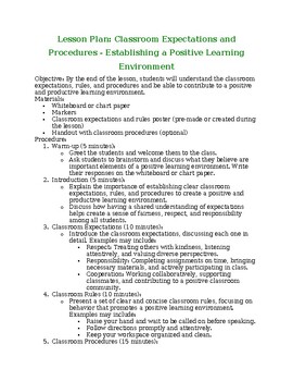 Preview of Lesson Plan - Classroom Culture: Establishing Expectations & Procedures