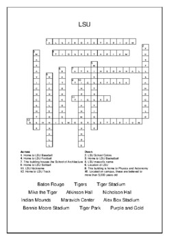 LSU Louisiana State University Crossword Puzzle and Word Search