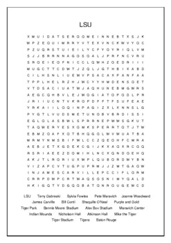 LSU Louisiana State University Crossword Puzzle and Word Search
