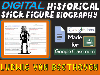 Preview of LUDWIG VAN BEETHOVEN Digital Historical Stick Figure Biography (MINI BIOS)
