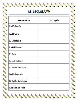 Preview of LUGARES DE LA ESCUELA-Parts of the School-Vocabulary and interactive package