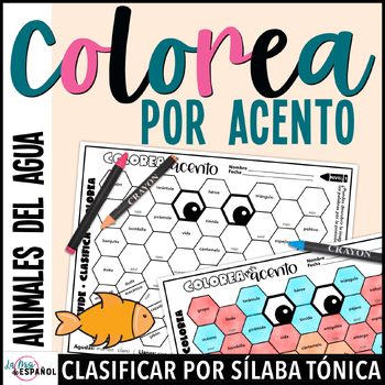 Preview of La Acentuación Colorea por Acento - Spanish Accents Worksheets Aquatic Animals
