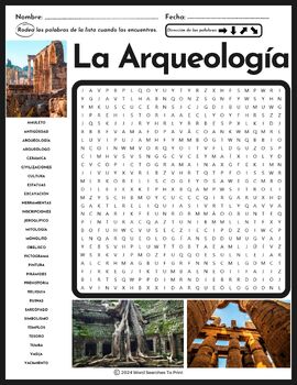 Preview of La Arqueología Sopa de Letras – Spanish Archaeology Word Search Puzzle