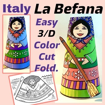Preview of Italy: La Befana 3D Paper Craft. Lines and Patterns. Holidays around the World