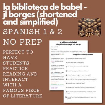 Preview of La Biblioteca de Babel - JL Borges (Shortened and Simplified) (Spanish 1 & 2)