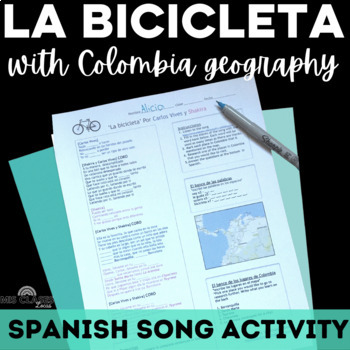 Preview of La Bicicleta y Colombia Spanish Music Cloze Activity for Novice Spanish Class