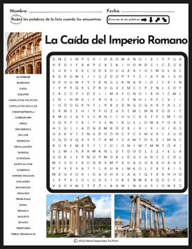 La Caída del Imperio Romano Sopa de Letras – Spanish Fall of the Roman ...