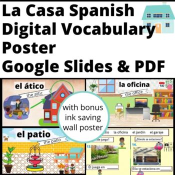 Preview of Rooms in the house Spanish Digital and wall Poster and Picture Dictionary
