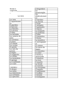 Preview of La Casa- Vocabulary list