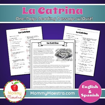 Preview of La Catrina One-Page Reading Passage for Día de los Muertos