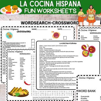 Preview of La Cocina Hispana (Latino food) Worksheets Word Search and Crosswords