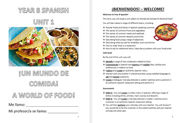 Preview of La Comida / Food in Spanish - student booklet with vocabulary and activities