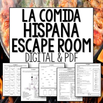 Preview of La Comida Hispana Spanish food Escape Room digital and printable