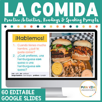 Preview of La Comida Introduction with Practice Activities & Readings | 60 EDITABLE Slides 