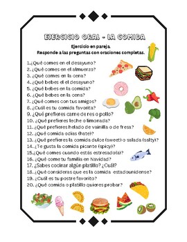 Preview of La Comida- Oral o Escrito / Food - Oral or Written Worksheet/Activity/Homework
