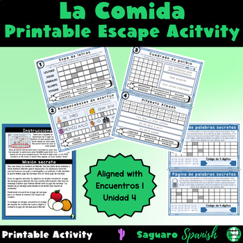 Preview of La Comida Printable Escape Activity | Low-Prep | Spanish Vocabulary