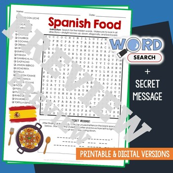 Preview of La Comida SPANISH FOOD Word Search Puzzle Activity Vocabulary Worksheet