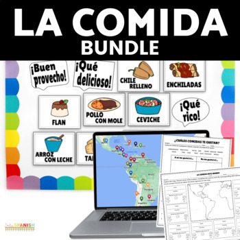 Preview of La Comida Spanish Food Vocabulary Print and Digital Practice Activities Bundle