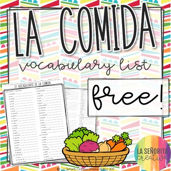 Preview of La Comida Vocab List FREE | Food