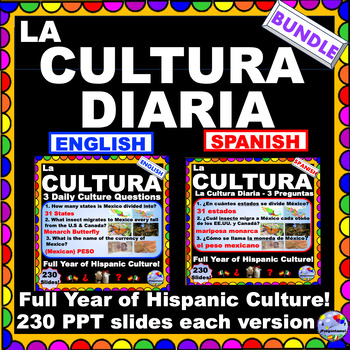 Preview of La Cultura Diaria Hispanic Culture PROJECTABLE Questions BUNDLE
