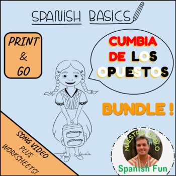 Preview of La Cumbia de los Opuestos Bundle / Animated Sing Along Videos and Worksheets