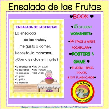 Preview of LAS FRUTAS ♥ Ensalada de las Frutas ♥ Book, Posters, WORKSHEETS, Flash Cards