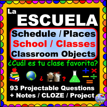 Preview of La Escuela PROJECTABLE Questions and Notes Las Clases Spanish Classroom Objects