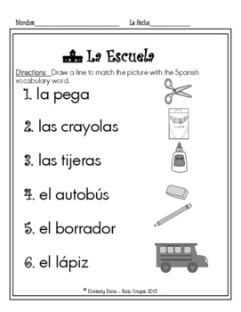 la escuela student worksheets about school vocabulary in spanish