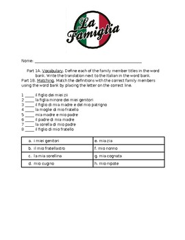 Preview of La Famiglia Italian Unit Packet