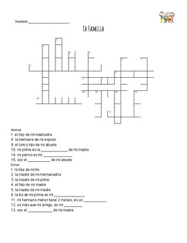 La Familia Crossword Puzzle by Munoz Language Learning TPT