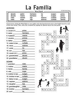 La Familia (Extended Family) - Spanish Family Crossword Puzzle Worksheet