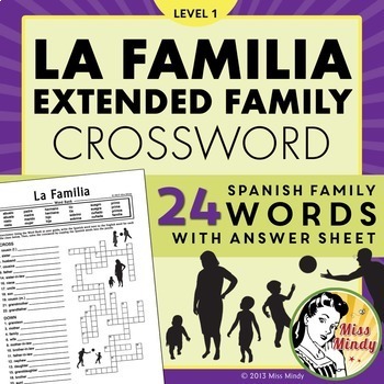 Preview of La Familia (Extended Family) - Spanish Family Crossword Puzzle Worksheet