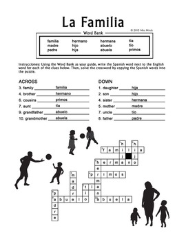 La Familia - Spanish Family Crossword Puzzle Worksheet by Miss Mindy
