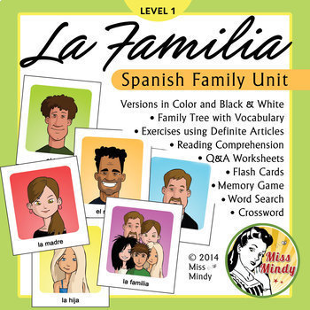 Preview of La Familia Spanish Family Unit: Family Tree, Worksheets, Flash Cards BUNDLE