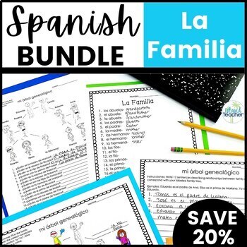 Preview of La Familia Spanish Family Vocabulary Lesson Bundle PowerPoint Worksheets Game