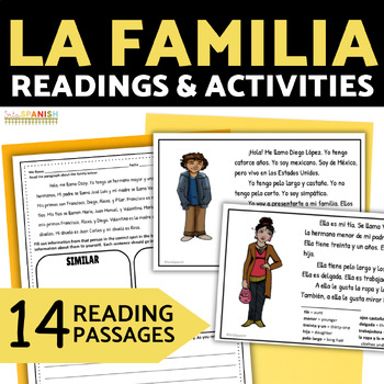 Preview of La Familia Spanish Family Tree Vocabulary Activity Reading Comprehension Passage